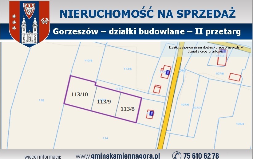 Zdjęcie do W&oacute;jt Gminy Kamienna G&oacute;ra ogłasza II przetarg ustny nieograniczony  na sprzedaż nieruchomości gruntowych niezabudowanych  z gminnego zasobu  nieruchomości