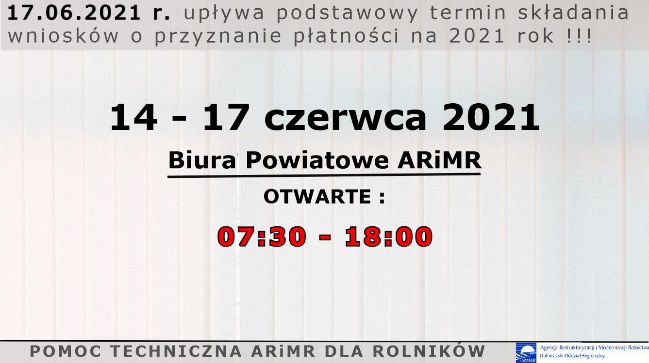 informacja o godzinach pracy ARMiR