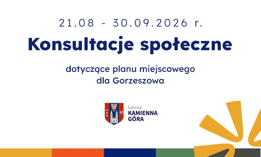 Grafika przedstawiająca  konsultacje społeczne dotyczące projektu miejscowego planu zagospodarowania przestrzennego terenów w miejscowości Gorzeszów, wraz z uzasadnieniem i prognozą oddziaływania na środowisko. 