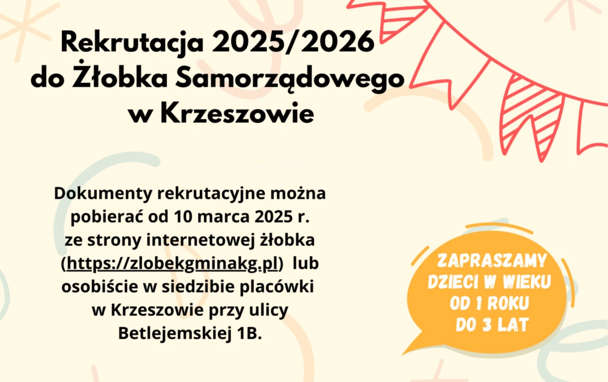 Zdjęcie do Rekrutacja 2025/2026 do Żłobka samorządowego w Krzeszowie